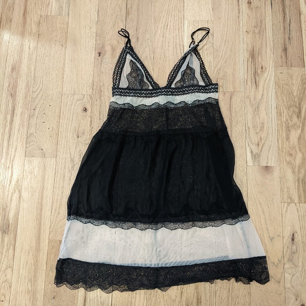 Victoria's Secret Black and Cream Lace Slip